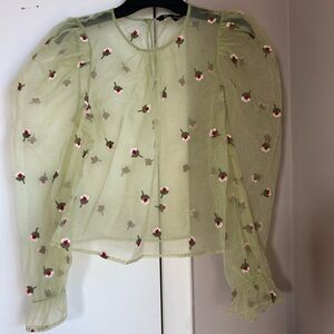 Zara Sheer Light Green Floral Blouse